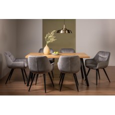 Ramsay Rustic Oak Effect Melamine 6 Seater Dining Table with 4 Legs  & 6 Dali Grey Velvet Fabric Chairs with Sand Black Powder Coated Legs