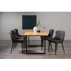 Ramsay Rustic Oak Effect Melamine 6 Seater Dining Table with U Leg  & 4 Cezanne Dark Grey Faux Leather Chairs with Sand Black Powder Coated Legs