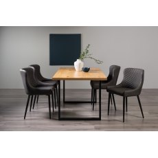 Ramsay Oak Melamine 6 Seater Table - U Leg & 4 Cezanne Dark Grey Faux Leather Chairs - Black Legs