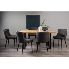 Ramsay Rustic Oak Effect Melamine 6 Seater Dining Table with U Leg  & 6 Cezanne Dark Grey Faux Leather Chairs with Sand Black Powder Coated Legs