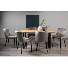 Ramsay Rustic Oak Effect Melamine 6 Seater Dining Table with U Leg  & 6 Cezanne Grey Velvet Fabric Chairs with Sand Black Powder Coated Legs