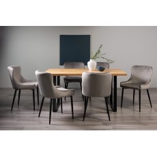 Ramsay Oak Melamine 6 Seater Table - U Leg & 6 Cezanne Grey Velvet Chairs - Black Legs