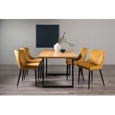 Ramsay Oak Melamine 6 Seater Table - U Leg & 4 Cezanne Mustard Velvet Chairs - Black Legs