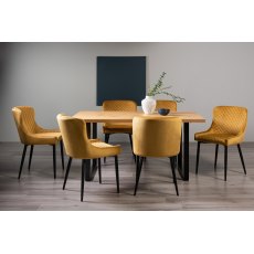 Ramsay Rustic Oak Effect Melamine 6 Seater Dining Table with U Leg  & 6 Cezanne Mustard Velvet Fabric Chairs with Sand Black Powder Coated Legs