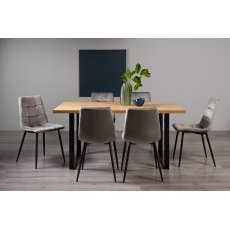 Ramsay Rustic Oak Effect Melamine 6 Seater Dining Table with U Leg  & 6 Mondrian Grey Velvet Fabric Chairs with Sand Black Powder Coated Legs