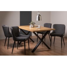 Ramsay Oak Melamine 6 Seater Table - X Leg & 4 Cezanne Dark Grey Faux Leather Chairs - Black Legs