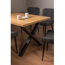 Ramsay Oak Melamine 6 Seater Table - X Leg & 4 Cezanne Dark Grey Faux Leather Chairs - Black Legs