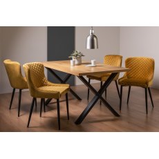 Ramsay Oak Melamine 6 Seater Table - X Leg & 4 Cezanne Mustard Velvet Chairs - Black Legs