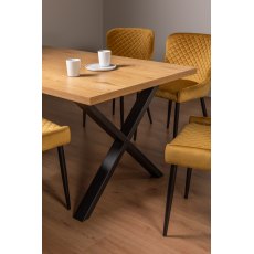 Ramsay Oak Melamine 6 Seater Table - X Leg & 4 Cezanne Mustard Velvet Chairs - Black Legs