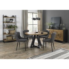 Indus Rustic Oak 4 Seater Table & 4 Cezanne Dark Grey Faux Leather Chairs - Black Legs