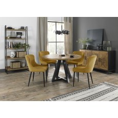 Indus Rustic Oak 4 Seater Table & 4 Cezanne Mustard Velvet Chairs - Black Legs