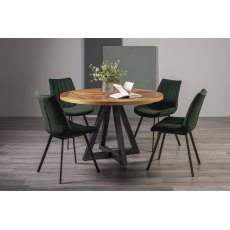 Indus Rustic Oak 4 Seater Table & 4 Fontana Green Velvet Chairs