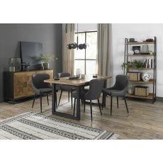 Indus Rustic Oak 4-6 Seater Table & 4 Cezanne Dark Grey Faux Leather Chairs - Black Legs