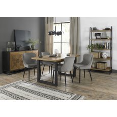 Indus Rustic Oak 4-6 Seater Table & 4 Cezanne Grey Velvet Chairs - Black Legs