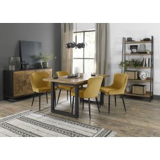 Indus Rustic Oak 4-6 Seater Table & 4 Cezanne Mustard Velvet Chairs - Black Legs