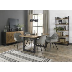 Indus Rustic Oak 4-6 Seater Table & 4 Dali Grey Velvet Chairs - Black Legs