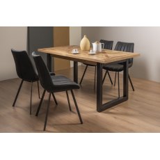 Indus Rustic Oak 4-6 Seater Table & 4 Fontana Dark Grey Faux Suede Fabric Chairs