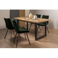 Indus Rustic Oak 4-6 Seater Table & 4 Fontana Green Velvet Chairs