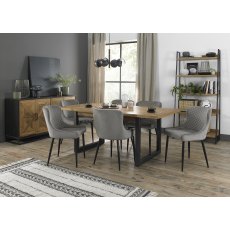 Indus Rustic Oak 6-8 Seater Table & 6 Cezanne Grey Velvet Chairs - Black Legs