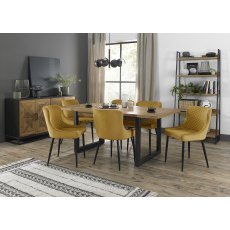 Indus Rustic Oak 6-8 Seater Table & 6 Cezanne Mustard Velvet Chairs - Black Legs