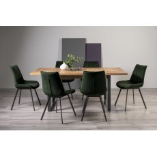 Indus Rustic Oak 6-8 Seater Table & 6 Fontana Green Velvet Chairs