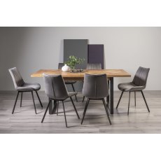 Indus Rustic Oak 6-8 Seater Table & 6 Fontana Grey Velvet Chairs