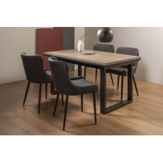 Tivoli Weathered Oak 4-6 Seater Dining Table with Peppercorn Legs  & 4 Cezanne Dark Grey Faux Leather Chairs with Sand Black Powder Coated Legs