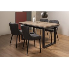 Tivoli Weathered Oak 4-6 Seater Table & 4 Cezanne Dark Grey Faux Leather Chairs - Black Legs