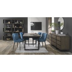 Tivoli Weathered Oak 4-6 Seater Table & 4 Cezanne Petrol Blue Velvet Chairs - Black Legs