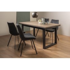 Tivoli Weathered Oak 4-6 Seater Dining Table with Peppercorn Legs  & 4 Fontana Dark Grey Faux Suede Fabric Chairs with Grey Hand Brushing on Black Powder Coated Legs