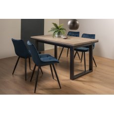 Tivoli Weathered Oak 4-6 Seater Table & 4 Seurat Blue Velvet Chairs