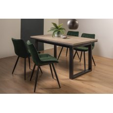 Tivoli Weathered Oak 4-6 Seater Dining Table with Peppercorn Legs  & 4 Seurat Green Velvet Fabric Chairs with Sand Black Powder Coated Legs