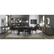 Tivoli Weathered Oak 6-8 Seater Dining Table with Peppercorn Legs  & 6 Cezanne Dark Grey Faux Leather Chairs with Sand Black Powder Coated Legs