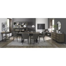Tivoli Weathered Oak 6-8 Seater Dining Table with Peppercorn Legs  & 6 Cezanne Grey Velvet Fabric Chairs with Sand Black Powder Coated Legs