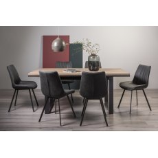 Tivoli Weathered Oak 6-8 Seater Dining Table with Peppercorn Legs  & 6 Fontana Dark Grey Faux Suede Fabric Chairs with Grey Hand Brushing on Black Powder Coated Legs