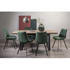 Tivoli Weathered Oak 6-8 Seater Dining Table with Peppercorn Legs  & 6 Fontana Green Velvet Fabric Chairs with Grey Hand Brushing on Black Powder Coated Legs