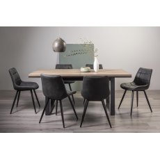 Tivoli Weathered Oak 6-8 Seater Dining Table with Peppercorn Legs  & 6 Seurat Dark Grey Faux Suede Fabric Chairs with Sand Black Powder Coated Legs