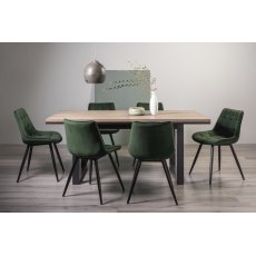 Tivoli Weathered Oak 6-8 Seater Dining Table with Peppercorn Legs  & 6 Seurat Green Velvet Fabric Chairs with Sand Black Powder Coated Legs