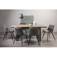 Tivoli Weathered Oak 6-8 Seater Dining Table with Peppercorn Legs  & 6 Seurat Grey Velvet Fabric Chairs with Sand Black Powder Coated Legs