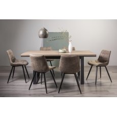 Tivoli Weathered Oak 6-8 Seater Dining Table with Peppercorn Legs  & 6 Seurat Tan Faux Suede Fabric Chairs with Sand Black Powder Coated Legs