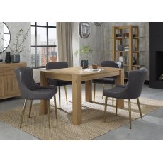 Turin Light Oak 4-6 Seater Table & 4 Cezanne Dark Grey Faux Leather Chairs - Gold Legs