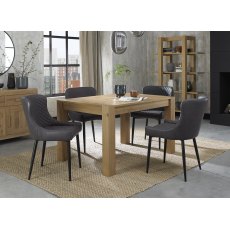 Turin Light Oak 4-6 Seater Dining Table & 4 Cezanne Dark Grey Faux Leather Chairs with Sand Black Powder Coated Legs