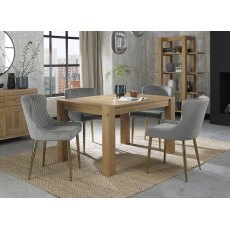 Turin Light Oak 4-6 Seater Dining Table & 4 Cezanne Grey Velvet Fabric Chairs with Matt Gold Plated Legs