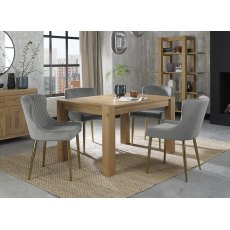 Turin Light Oak 4-6 Seater Table & 4 Cezanne Grey Velvet Chairs - Gold Legs