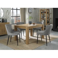 Turin Light Oak 4-6 Seater Table & 4 Cezanne Grey Velvet Chairs - Black Legs