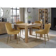 Turin Light Oak 4-6 Seater Dining Table & 4 Cezanne Mustard Velvet Fabric Chairs with Matt Gold Plated Legs