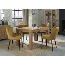 Turin Light Oak 4-6 Seater Dining Table & 4 Cezanne Mustard Velvet Fabric Chairs with Sand Black Powder Coated Legs