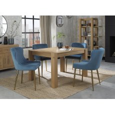 Turin Light Oak 4-6 Seater Dining Table & 4 Cezanne Petrol Blue Velvet Fabric Chairs with Matt Gold Plated Legs