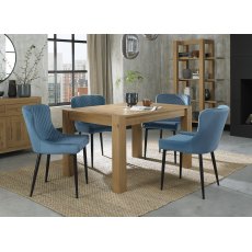 Turin Light Oak 4-6 Seater Table & 4 Cezanne Petrol Blue Velvet Chairs - Black Legs