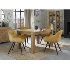 Turin Light Oak 4-6 Seater Dining Table & 4 Dali Mustard Velvet Fabric Chairs with Sand Black Powder Coated Legs
